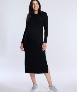 Long Sleeve Rib Knit Column Dress