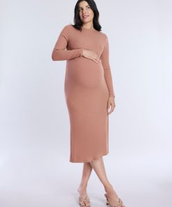 Long Sleeve Rib Knit Column Dress