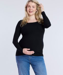 Long Sleeve Rib Knit Square Neck Tee