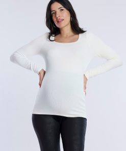 Long Sleeve Rib Knit Square Neck Tee