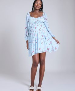 Long Sleeve Tie Tiered Dress